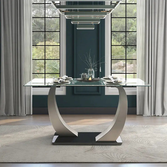 Furniture of America Jami Modern Silvertone 60-inch Glass Top Dining Table