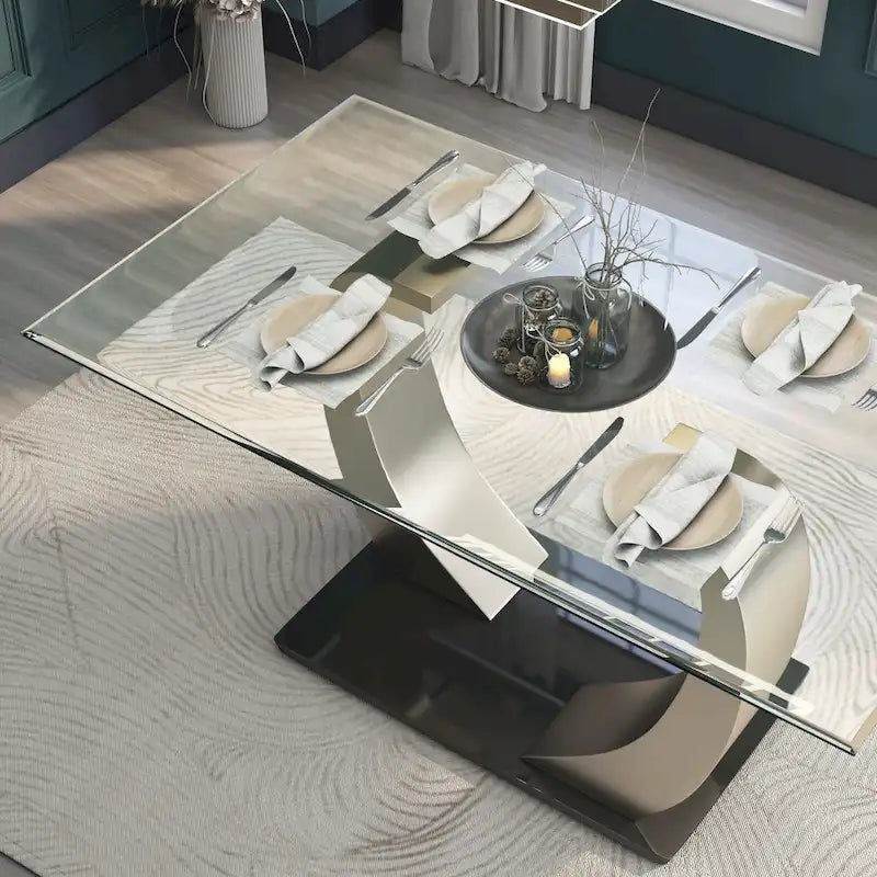 Furniture of America Jami Modern Silvertone 60-inch Glass Top Dining Table