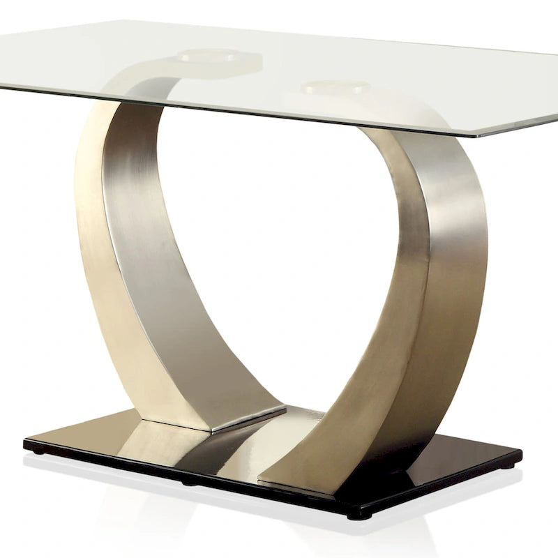 Furniture of America Jami Modern Silvertone 60-inch Glass Top Dining Table