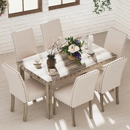 Morden Fort Farmhouse Dining Table Set Rectangular Chair 7-piece