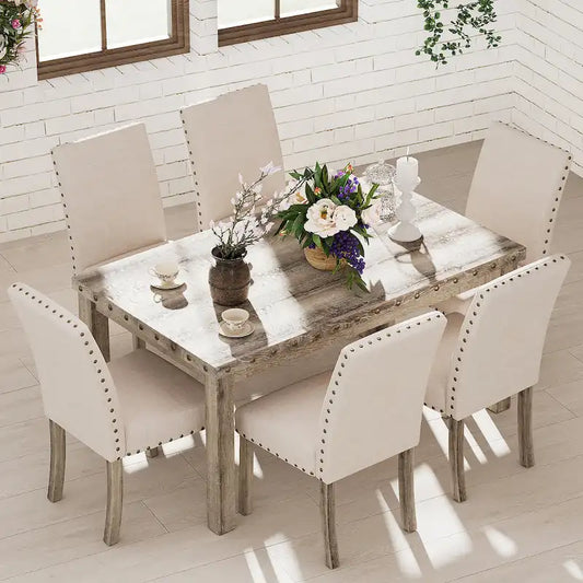 Morden Fort Farmhouse Dining Table Set Rectangular Chair 7-piece