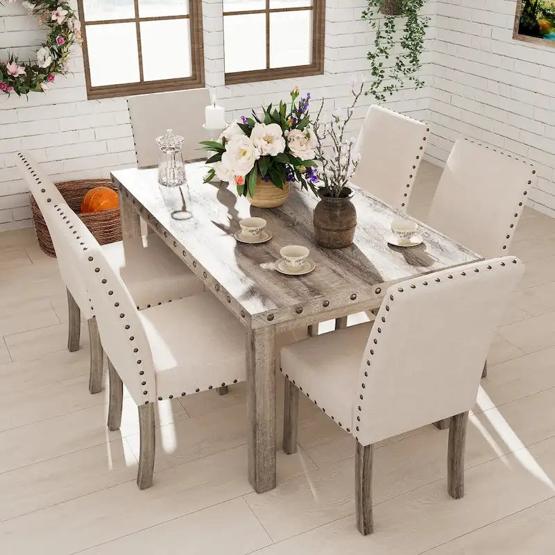 Morden Fort Farmhouse Dining Table Set Rectangular Chair 7-piece