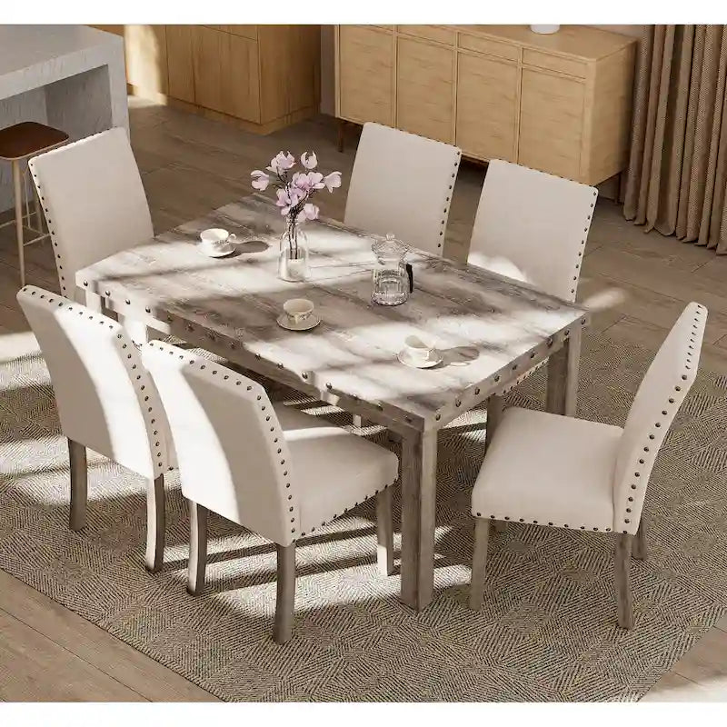 Morden Fort Farmhouse Dining Table Set Rectangular Chair 7-piece