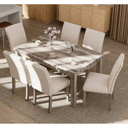 Morden Fort Farmhouse Dining Table Set Rectangular Chair 7-piece