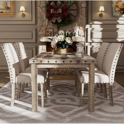 Morden Fort Farmhouse Dining Table Set Rectangular Chair 7-piece