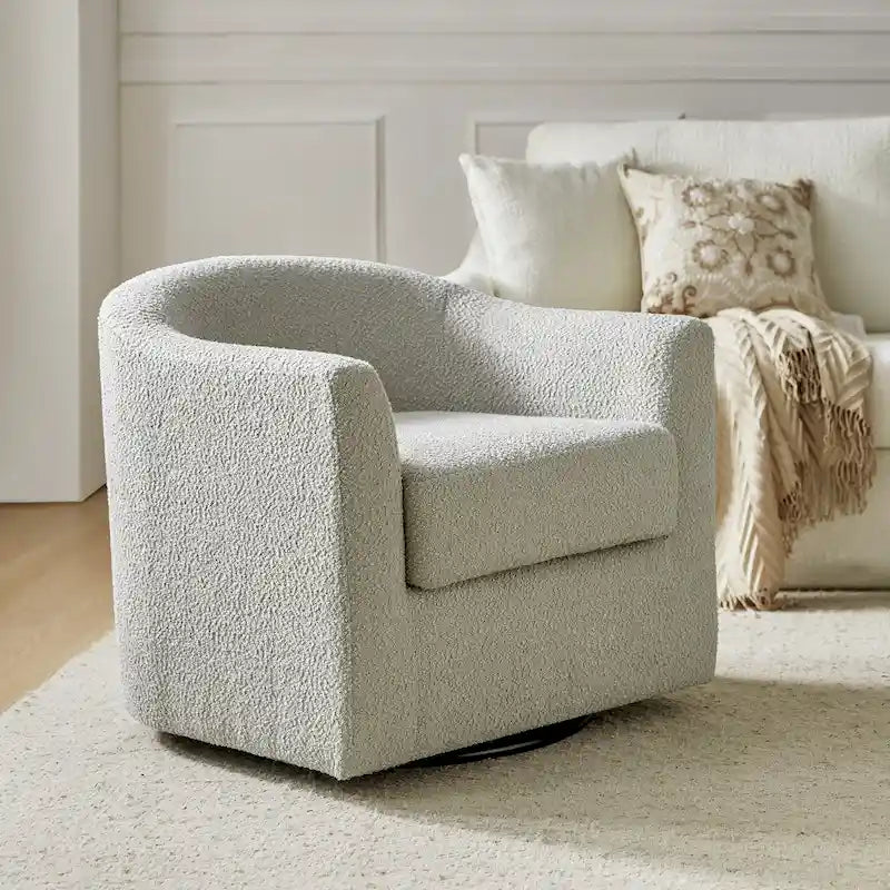Rita Modern Ergonomic Boucle Upholstered Swivel Barrel Chair by HULALA HOME