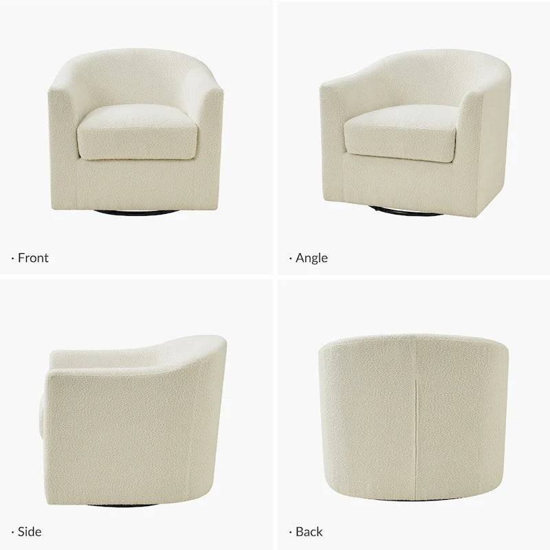 Rita Modern Ergonomic Boucle Upholstered Swivel Barrel Chair by HULALA HOME