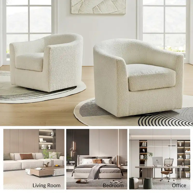 Rita Modern Ergonomic Boucle Upholstered Swivel Barrel Chair by HULALA HOME