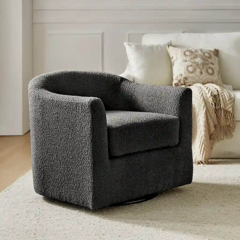 Rita Modern Ergonomic Boucle Upholstered Swivel Barrel Chair by HULALA HOME