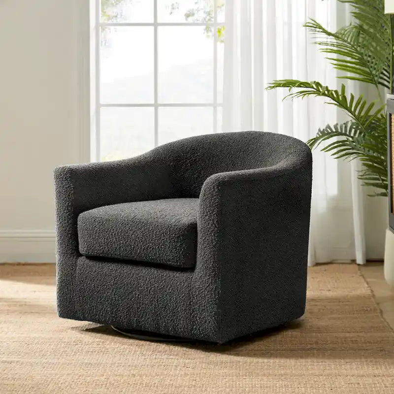 Rita Modern Ergonomic Boucle Upholstered Swivel Barrel Chair by HULALA HOME
