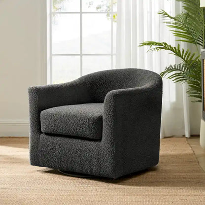 Rita Modern Ergonomic Boucle Upholstered Swivel Barrel Chair by HULALA HOME