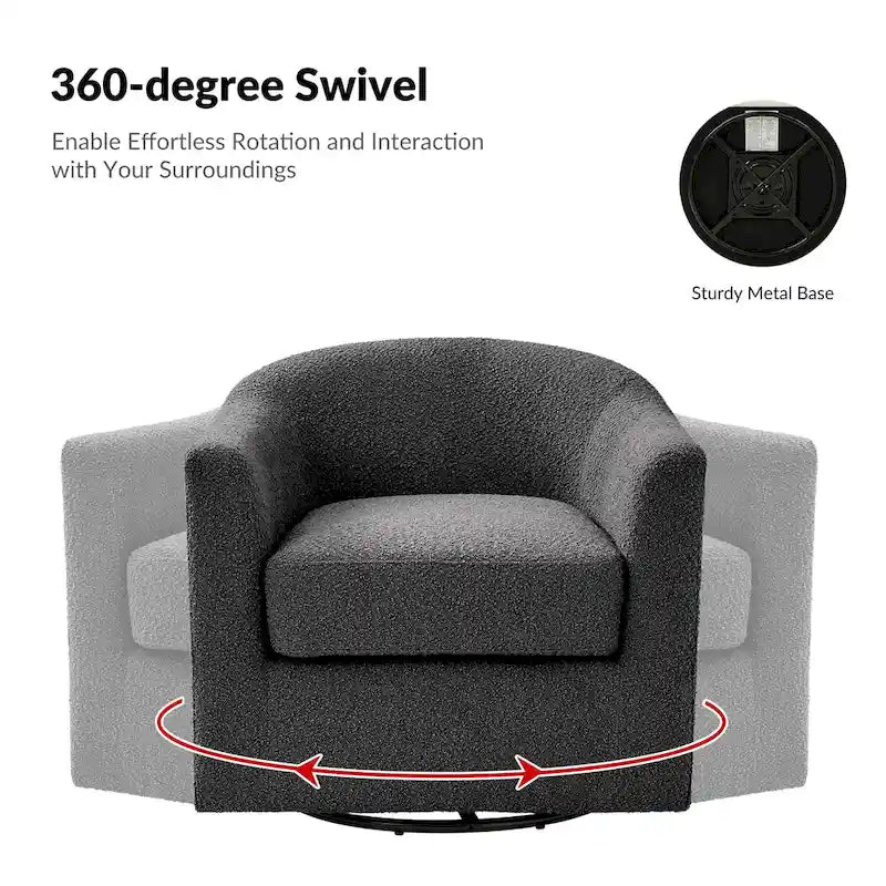Rita Modern Ergonomic Boucle Upholstered Swivel Barrel Chair by HULALA HOME