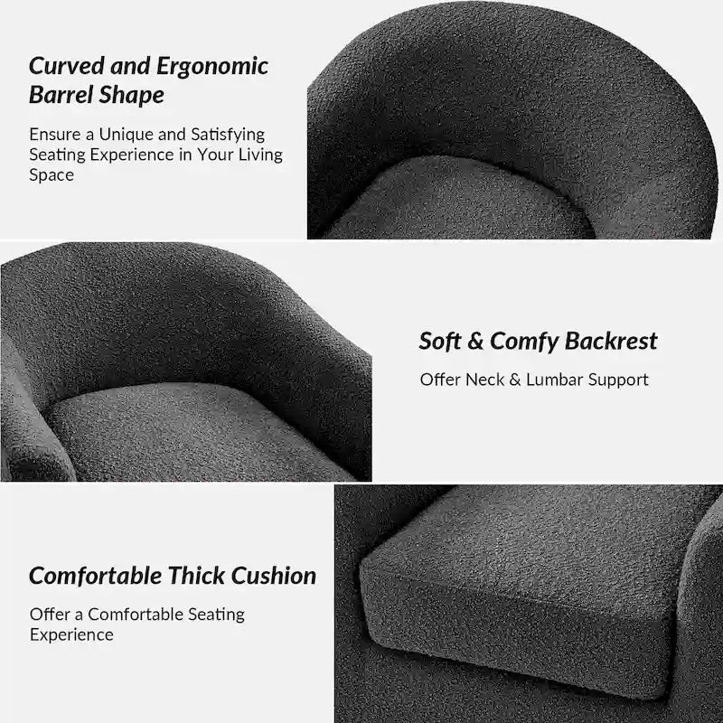 Rita Modern Ergonomic Boucle Upholstered Swivel Barrel Chair by HULALA HOME