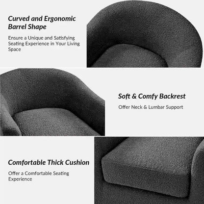 Rita Modern Ergonomic Boucle Upholstered Swivel Barrel Chair by HULALA HOME
