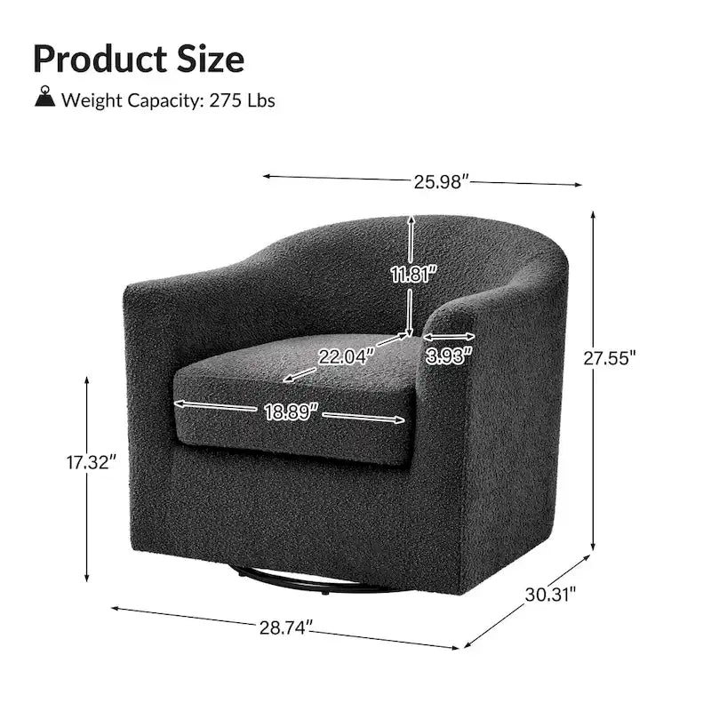 Rita Modern Ergonomic Boucle Upholstered Swivel Barrel Chair by HULALA HOME