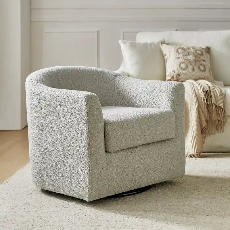 Rita Modern Ergonomic Boucle Upholstered Swivel Barrel Chair by HULALA HOME
