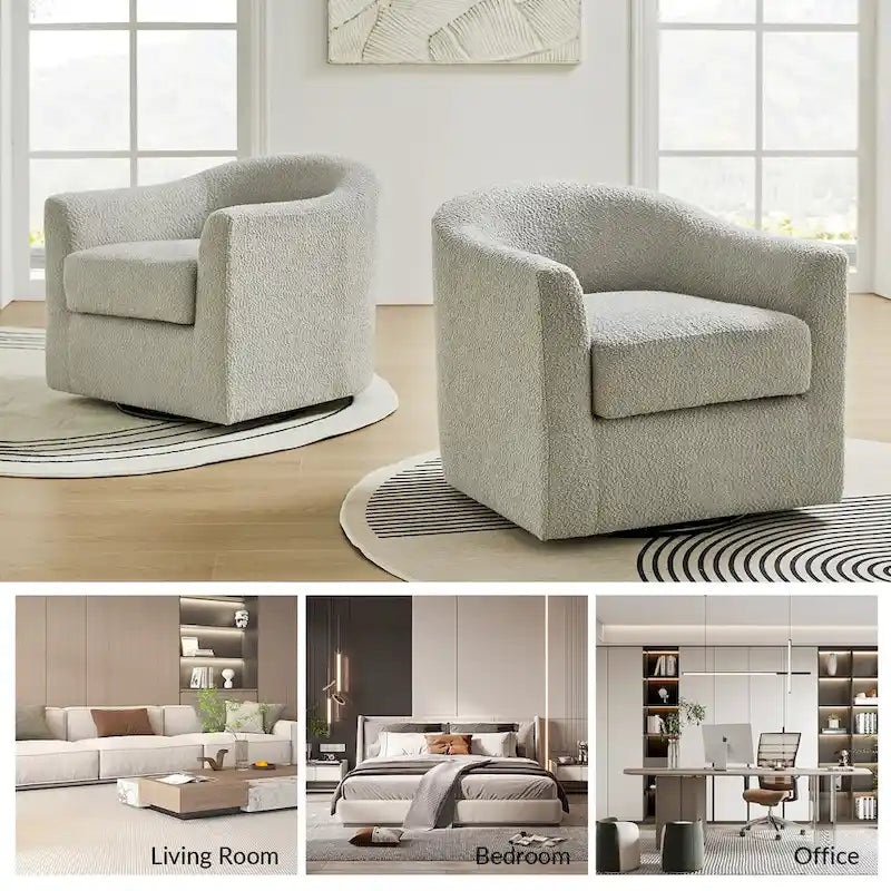 Rita Modern Ergonomic Boucle Upholstered Swivel Barrel Chair by HULALA HOME