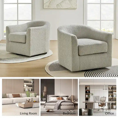 Rita Modern Ergonomic Boucle Upholstered Swivel Barrel Chair by HULALA HOME