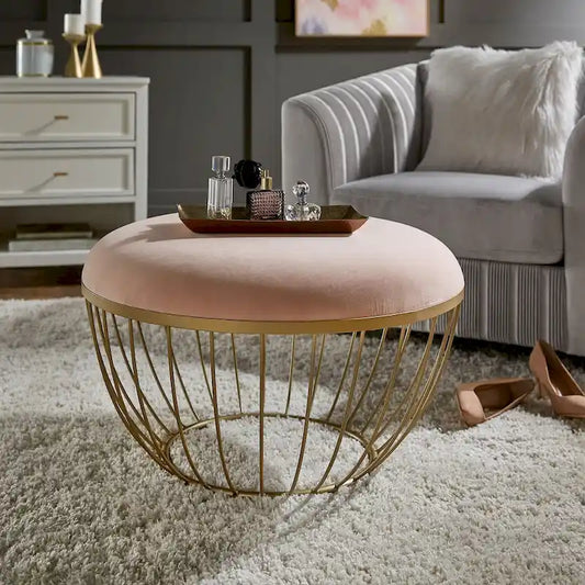 Jinger Fabric Upholstered Round Ottoman by iNSPIRE Q Modern