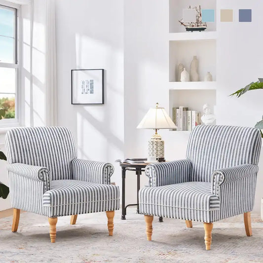 Rolled Armchair Accent Chair Set of 2 Blue/ Grey/ Brown