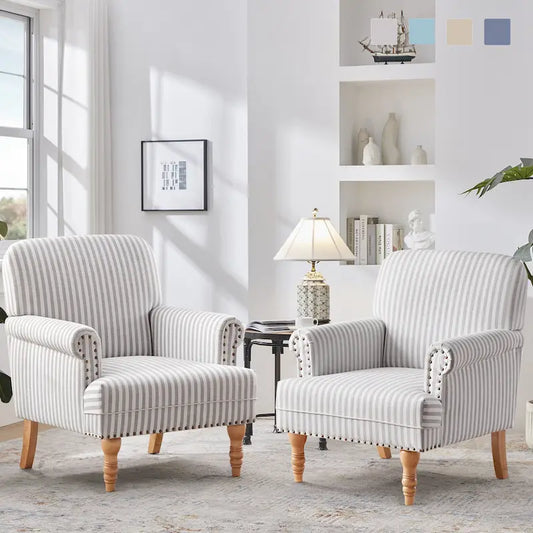 Rolled Armchair Accent Chair Set of 2 Blue/ Grey/ Brown