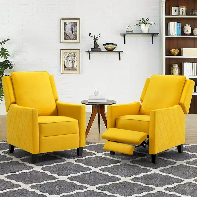 AVAWING Set of 2 Push Back Recliner Chair Linen Wing Back Chair