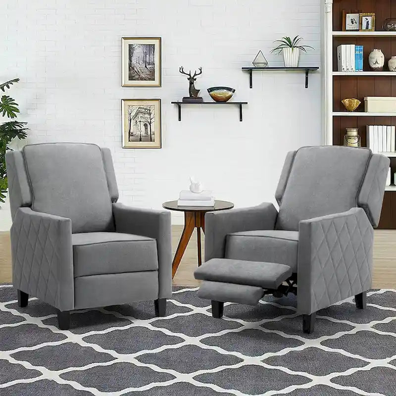 AVAWING Set of 2 Push Back Recliner Chair Linen Wing Back Chair