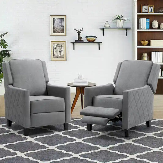 AVAWING Set of 2 Push Back Recliner Chair Linen Wing Back Chair