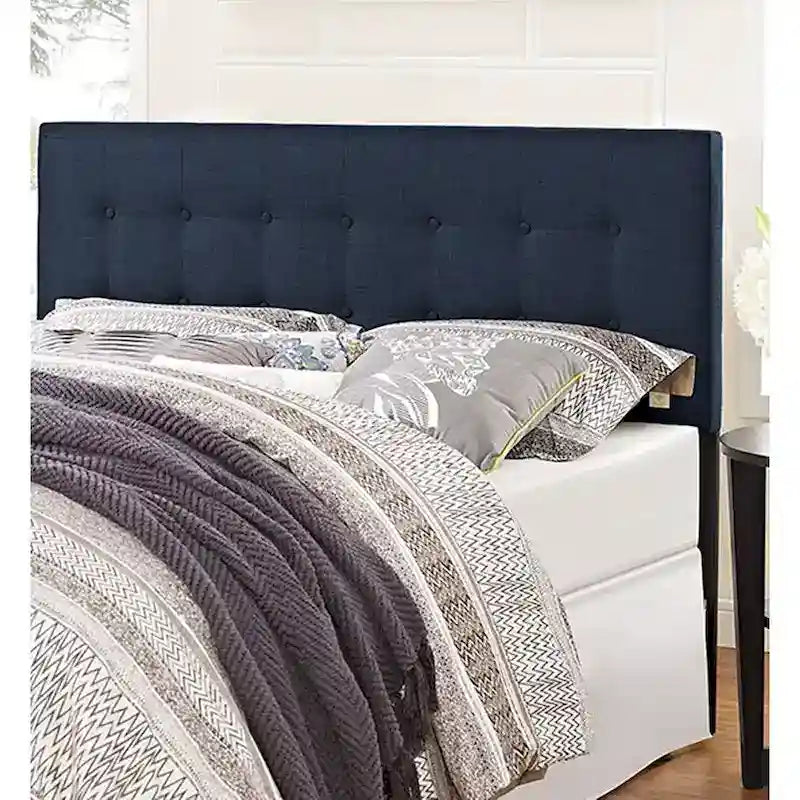 Hixson Stylish Dark Blue Fabric Upholstered Queen Size Headboard