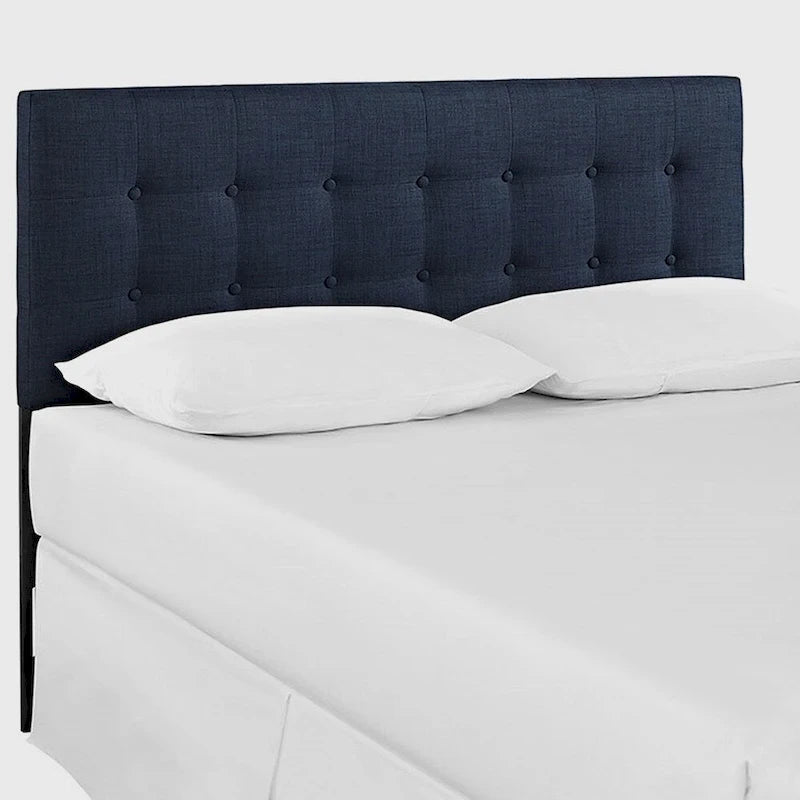 Hixson Stylish Dark Blue Fabric Upholstered Queen Size Headboard