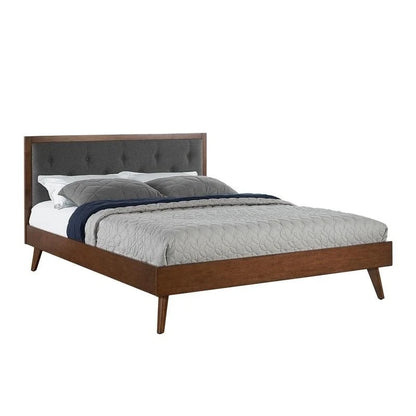 Upholstered Mid-century Modern Platform Bed with Upholstered Headboard