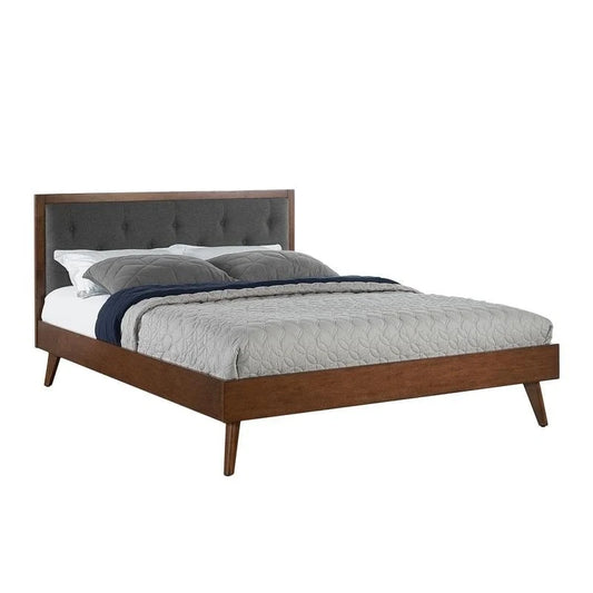 Upholstered Mid-century Modern Platform Bed with Upholstered Headboard