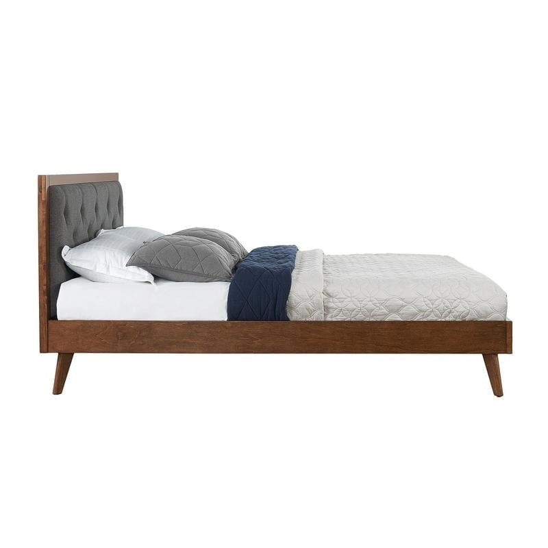 Upholstered Mid-century Modern Platform Bed with Upholstered Headboard