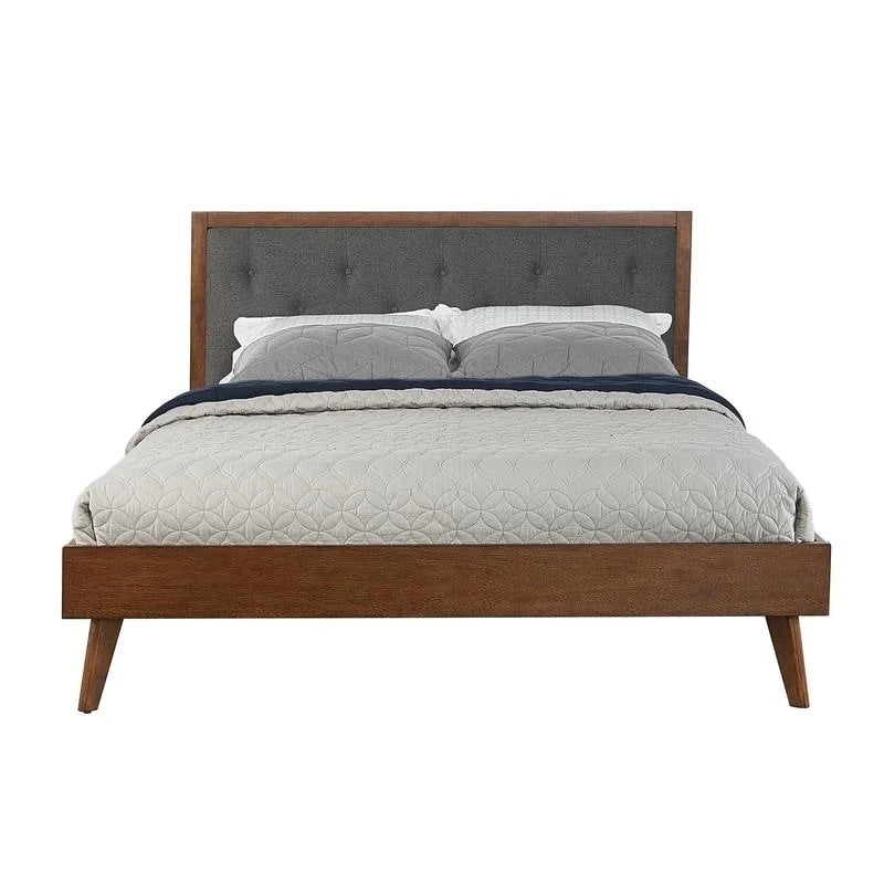 Upholstered Mid-century Modern Platform Bed with Upholstered Headboard