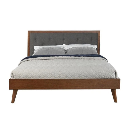 Upholstered Mid-century Modern Platform Bed with Upholstered Headboard