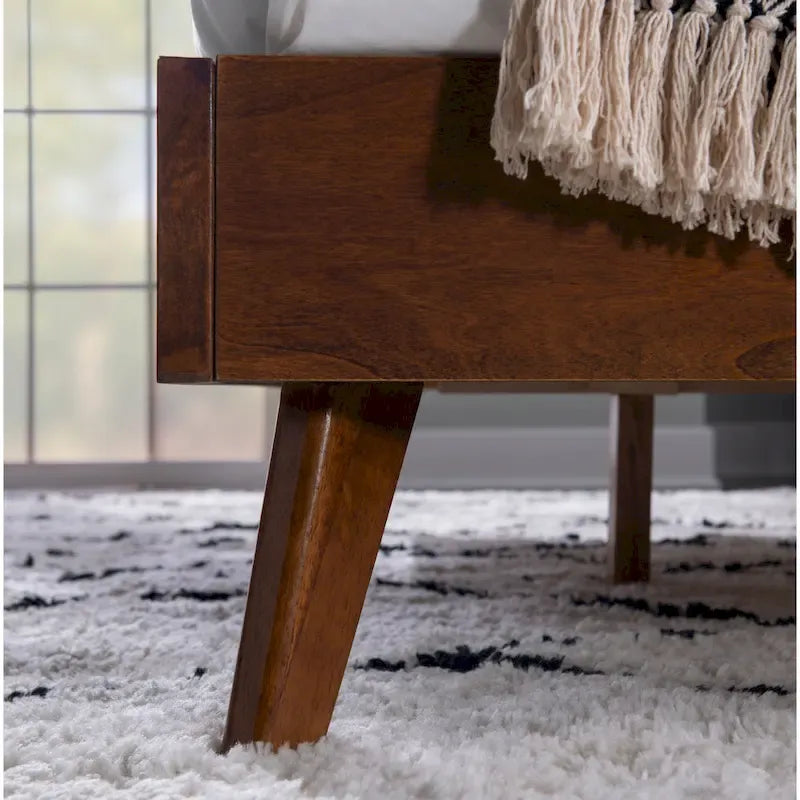 Upholstered Mid-century Modern Platform Bed with Upholstered Headboard