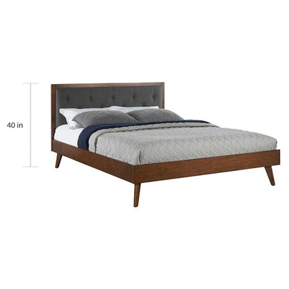 Upholstered Mid-century Modern Platform Bed with Upholstered Headboard