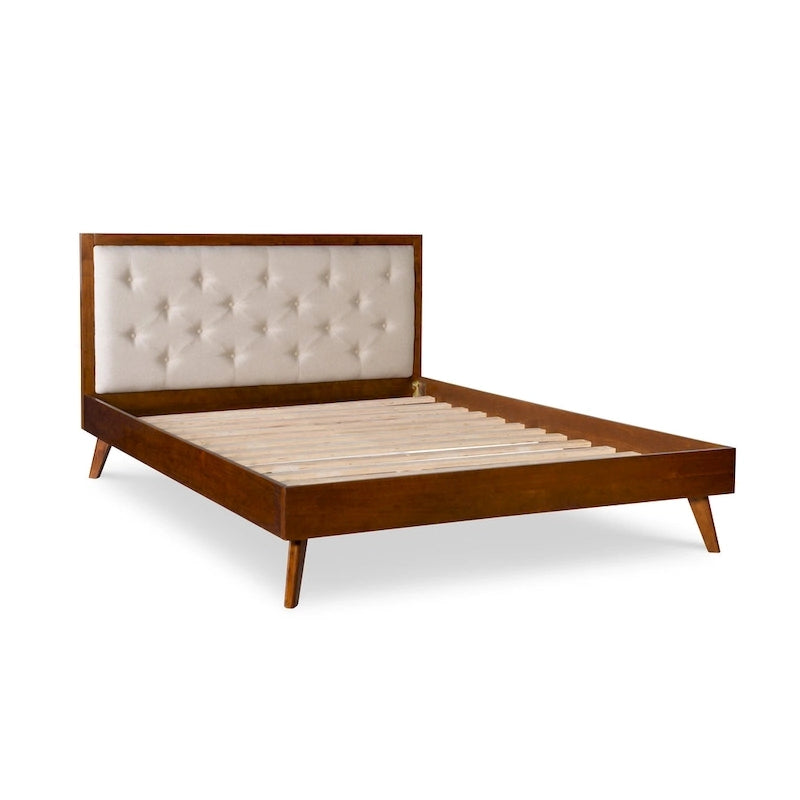 Upholstered Mid-century Modern Platform Bed with Upholstered Headboard