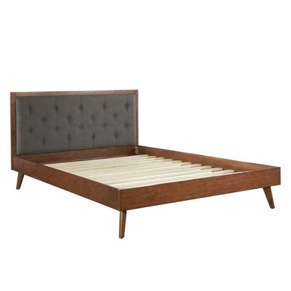 Upholstered Mid-century Modern Platform Bed with Upholstered Headboard