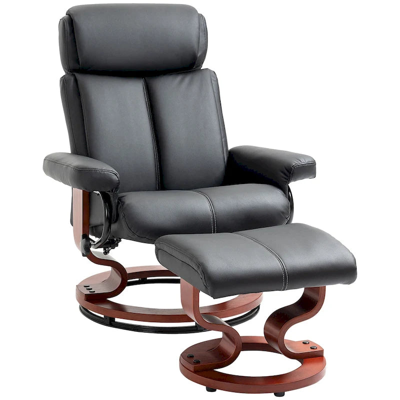 HOMCOM Recliner Chair with Ottoman, 360 Swivel Reclining Chair with Wood Base and Matching Footrest, Black