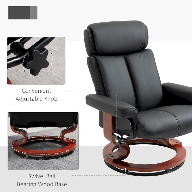 HOMCOM Recliner Chair with Ottoman, 360 Swivel Reclining Chair with Wood Base and Matching Footrest, Black