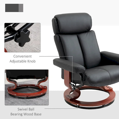 HOMCOM Recliner Chair with Ottoman, 360 Swivel Reclining Chair with Wood Base and Matching Footrest, Black