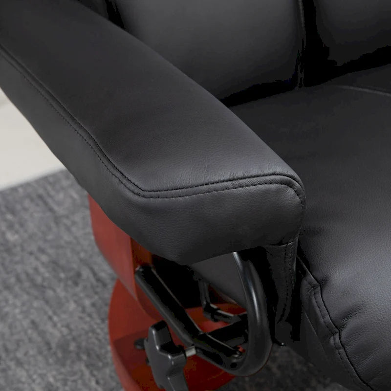 HOMCOM Recliner Chair with Ottoman, 360 Swivel Reclining Chair with Wood Base and Matching Footrest, Black