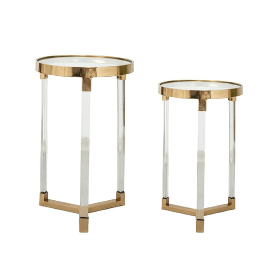 Verrill Acrylic and Iron Round Tables - Set of 2 - Gold Frame - Clear Top