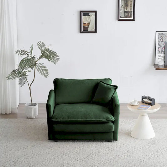 Comfy Deep Single Seat Sofa Upholstered Reading Armchair Living Room Chair Green Chenille Fabric , 1 Toss Pillow