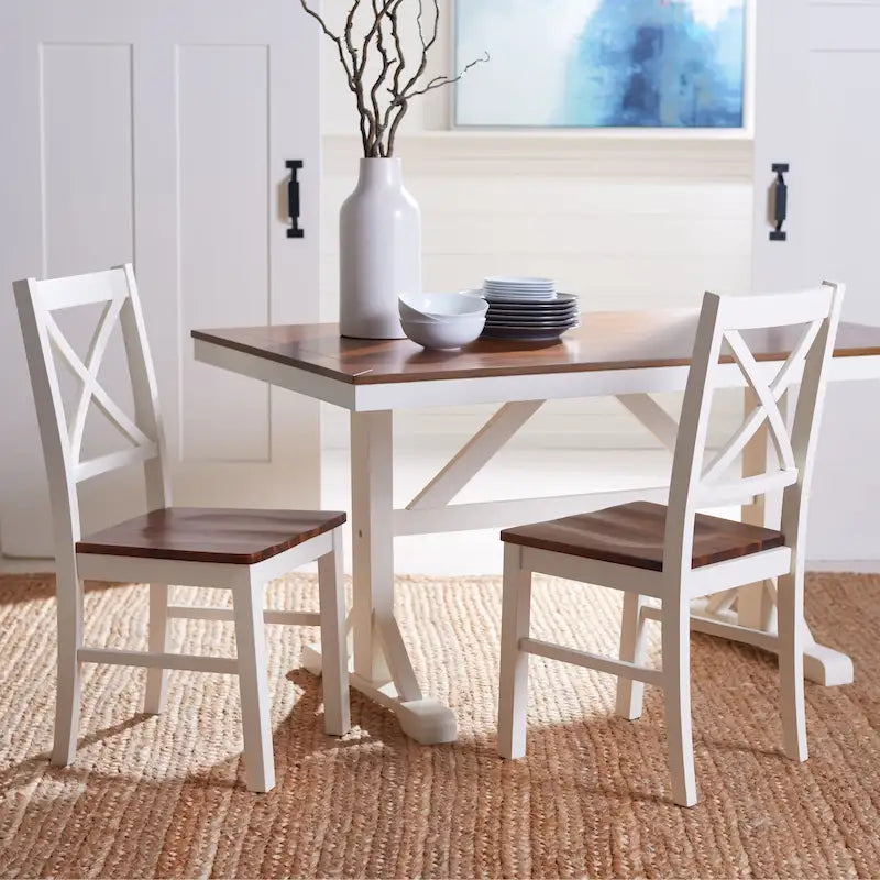 SAFAVIEH Concetta White/Natural Dining Chair - 17.5  W x 19.5  L x 37  H - 18 W x 20 D x 37 H