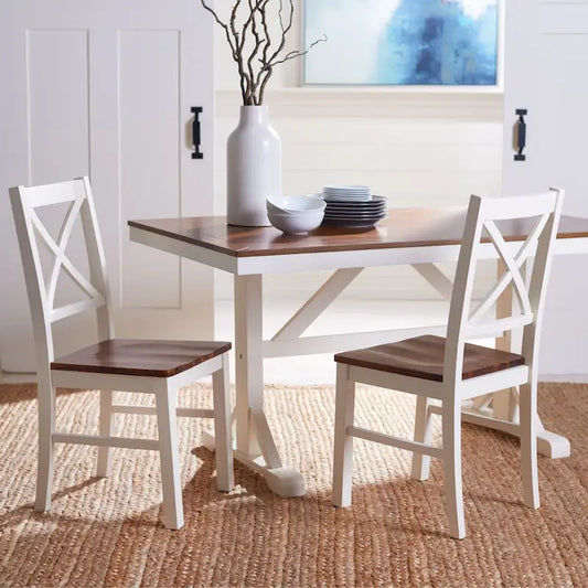 SAFAVIEH Concetta White/Natural Dining Chair - 17.5  W x 19.5  L x 37  H - 18 W x 20 D x 37 H