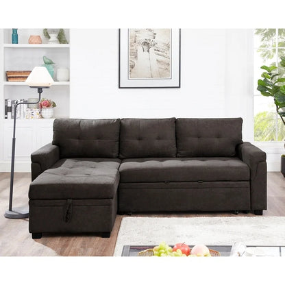 Perry Modern Reversible Sectional Sofa with Storage Chaise, Pullout Sleeper Sofa Couch Bed for Living Room