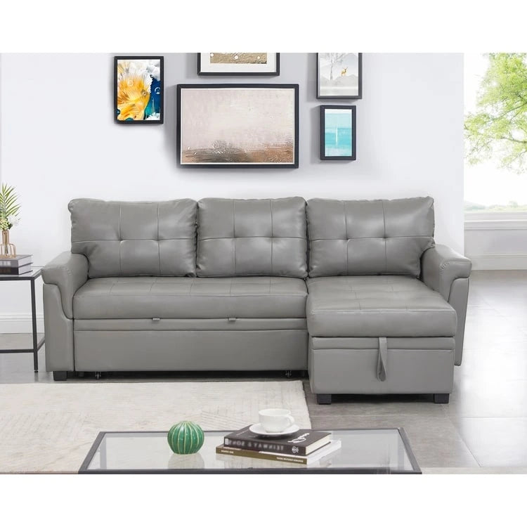 Perry Modern Reversible Sectional Sofa with Storage Chaise, Pullout Sleeper Sofa Couch Bed for Living Room