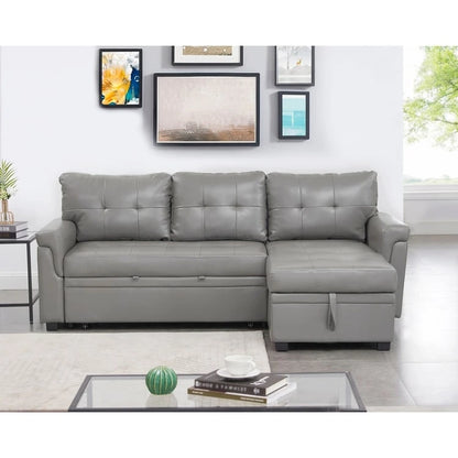 Perry Modern Reversible Sectional Sofa with Storage Chaise, Pullout Sleeper Sofa Couch Bed for Living Room